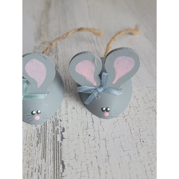 Wooden gray mice mouse spring figure decor set - Picture 3 of 9